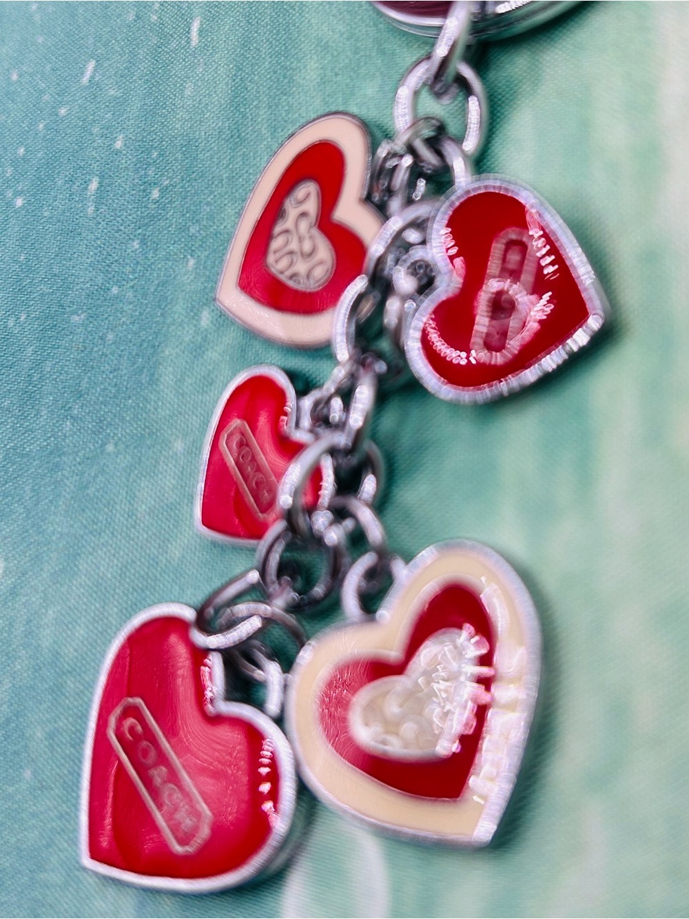 Rare Vintage Coach Heritage Cascading Hearts Key Chain Bag Charm Red Leopard - Picture 5 of 7